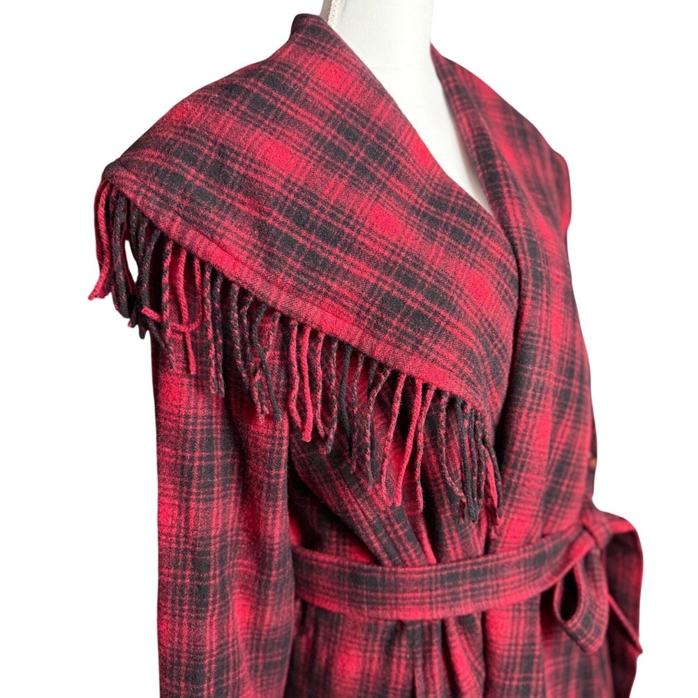 Lauren Ralph Lauren Plaid Wrap Coat Womens 18W Wool Fringe Belted NWT‎ - Picture 3 of 8